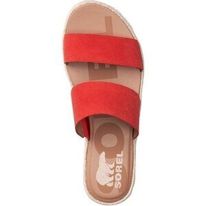Sorel Women's Red Leather Sandals Size 81/2 Ella II Slide slipons Flexible PU-li
